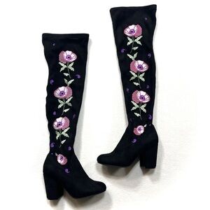 Carlos by Carlos Santana Black Boots with Pink Floral Embroidery